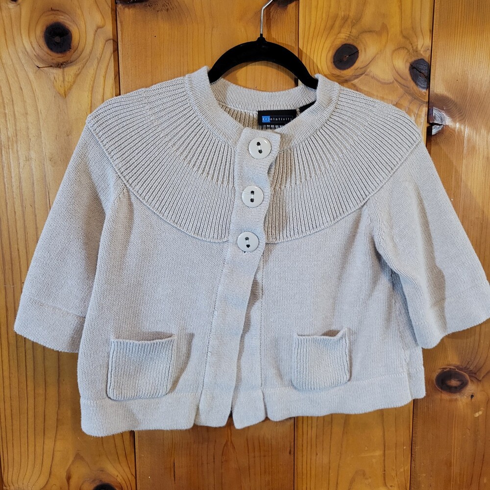 Vtg Y2k Relativity PM Light Beige Acrylic Knit Cardigan Sweater petite medium